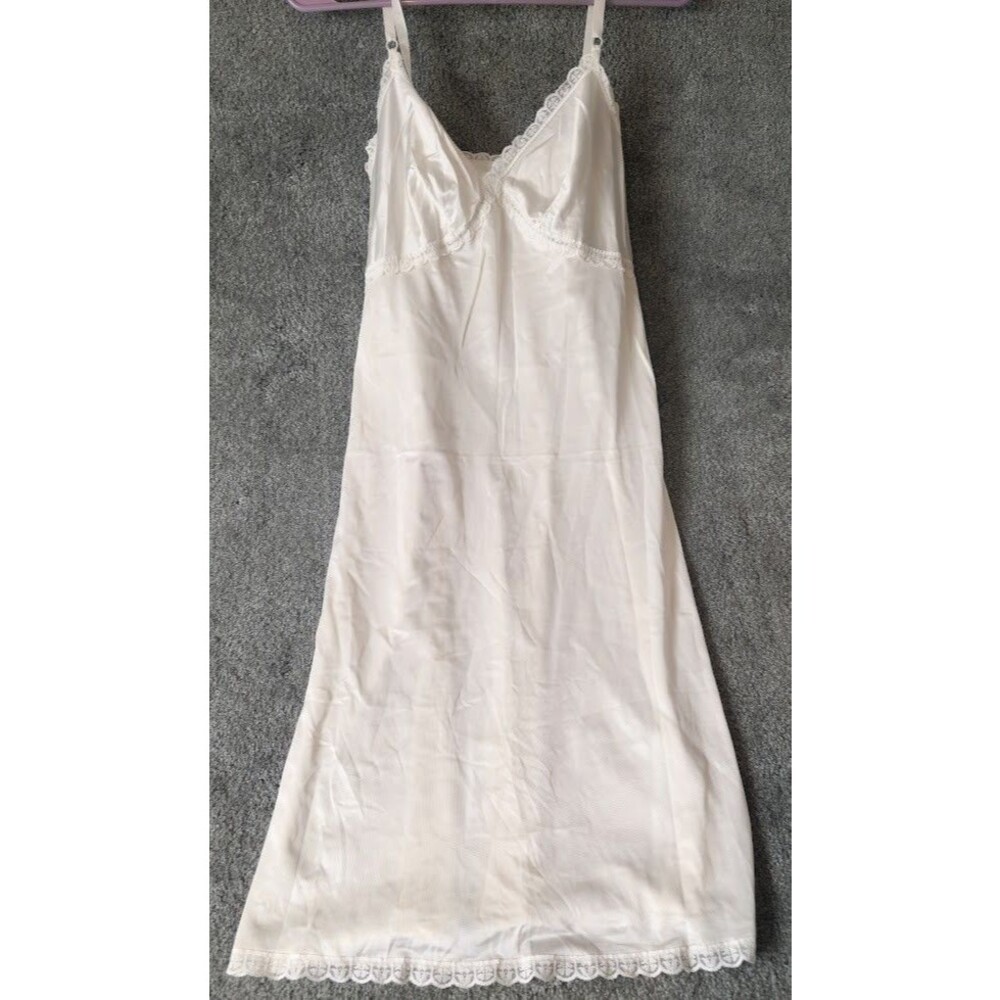Sears White Full Slip Size 34 Womens Vintage Nylon Lingerie Lace Trim Underslip